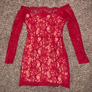 Off the shoulder lace red dress
